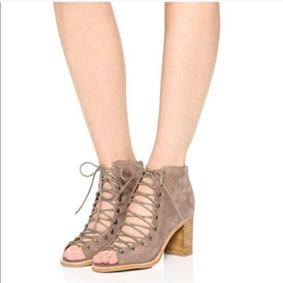 Jeffrey Campbell Cors Peep Toe Chunky Heel Lace Up Suede Bootie Womens Size 10 - Picture 11 of 11